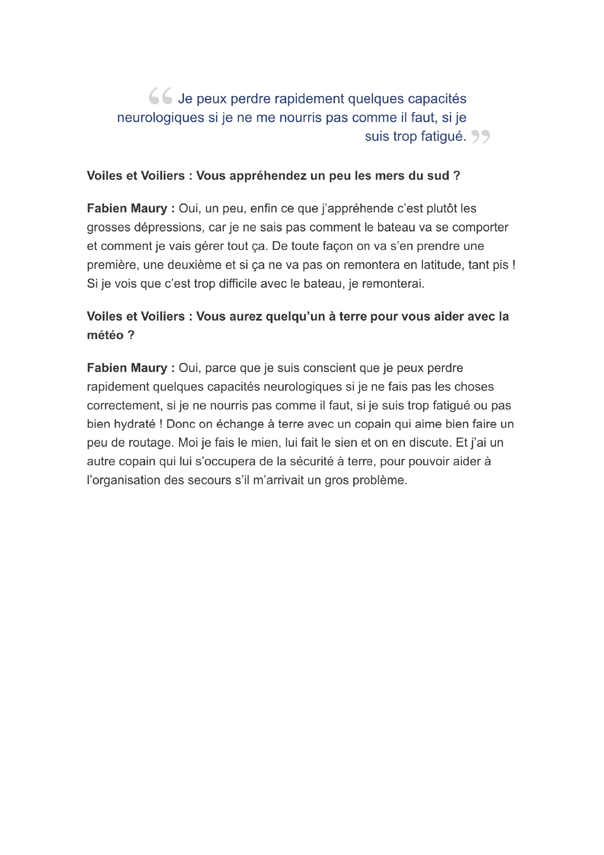 Article du journal Voile et Voilier 09/2024